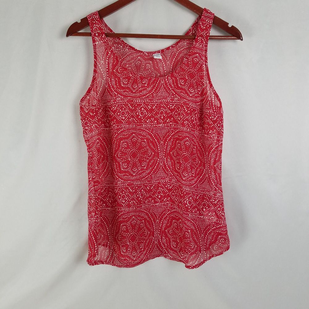 Old Navy Shirt Womens Small Red Top Geometric Sleeveless Scoop Neck Blouse